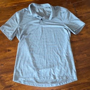 Lululemon Athetica Mens gray and blue pinstriped Polo